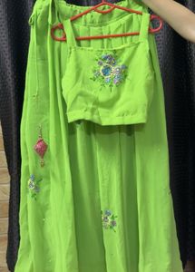 Lime Green Embroidered Lehenga Choli