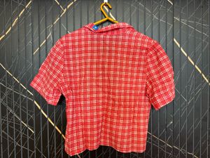 Red Plaid Cropped Shirt