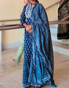 Blue Printed Kurta with Dupatta