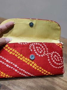 Elegant Red Bandhani Clutch Bag