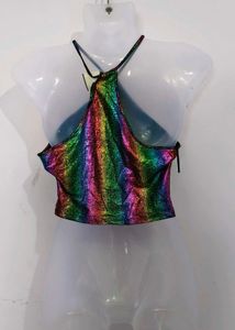 Sparkling Rainbow Halter Neck Crop Top