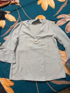 Stylish Blue Butterfly Sleeve Top