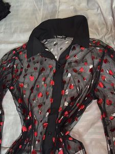 Shein Black Heart Print Mesh Top