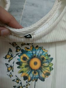 Cream Butterfly Print Ribbed Co-ord Set