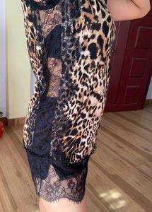 Lingerie Nightgown Leopard Print Lace Trim