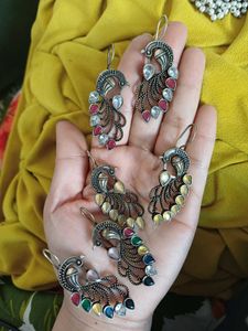 Peacock Design german Silver Earrings
