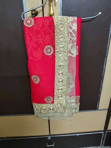 Red Saree with Golden Embellishments