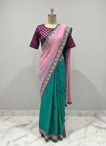 Elegant Pink & Green Saree💚🎀