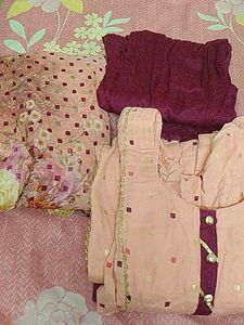 Peach Kurta Set with Maroon Accents