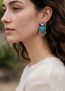 Boho Bird Earrings with Blue Gemstones