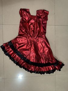 Shiny Red & Black Ruffled Dress