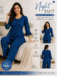 Cozy Blue Plaid Night Suit Set