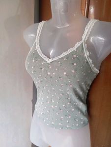 H&amp;M Grey Floral Lace Trim Camisole Top