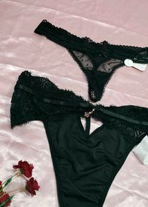 four Lace Panty Set - Purple &amp; Black combo