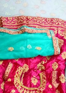 Pink &amp; Gold Embroidered Lehenga Set