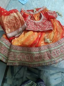 Orange Embroidered Lehenga Set
