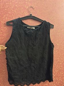 Black Embroidered Sleeveless Top