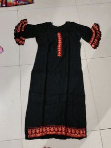 Black And Flowers Orange Kurti