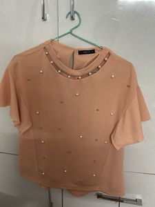 Peach Pearl Embellished Top