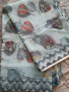 Beautiful Blue Saree with Leaf Print