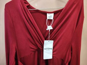Elegant Red Long Sleeve Ruched Dress