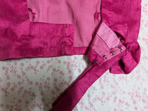 Saree With Readymade Pink Tie-Back Blouse