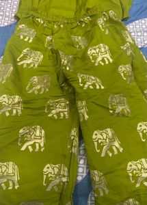 Green Elephant Print Palazzos and top