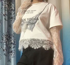 White Lace Trim Graphic T-Shirt