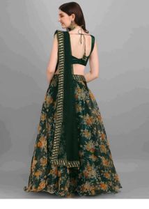 Dark Green Floral Digital print Lehenga Choli Set