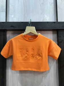 Orange Cropped "Cool Vibes" T-Shirt