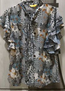 Multi Printed Ruffle Sleeve Blouse