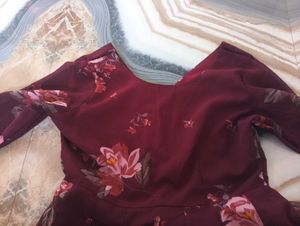 Maroon Floral Print Maxi Dress