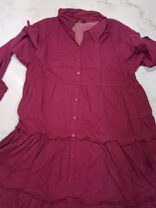 Burgundy Tiered Button-Down Dress