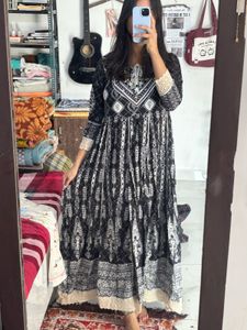 Black &amp; White Printed Kurta Set with Dupatta