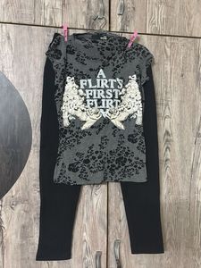 Grey Graphic Print Long Sleeve Top with bottom