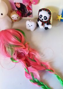 Pink & Green cosplay Hair Extensions