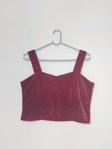Wine Red Velvet Crop Top