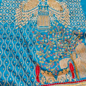 Firozi Blue Peacock Embroidered Party Wear Suit