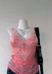 Y2k vintage Sheer Floral Lace v - Neck Tank Top