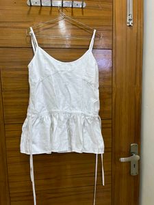 Adjustable White Spaghetti Strap Peplum Top
