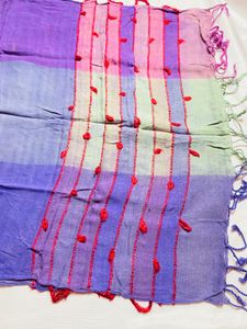 Colorful Striped Dupatta with Red Embroidery