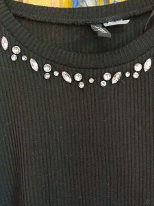 H&amp;M Black Embellished Long Sleeve Top