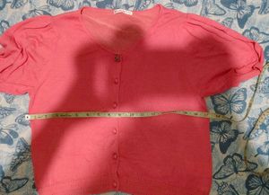 Cute Pink Puff Sleeve Cardigan