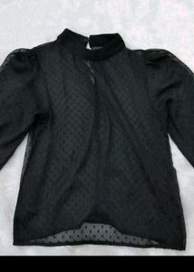 Chic Black Sheer Dot Blouse