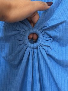 Bodycon Blue Dress With Chest Cut Design