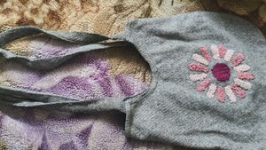 Floral Embroidered Grey Tote Bag