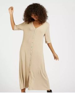 Beige Ribbed Shirt Dress