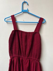 Chic stylish Maroon Smocked Jumpsuit