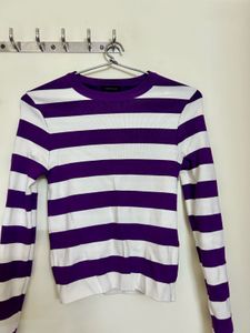Purple & White Striped Sweater top