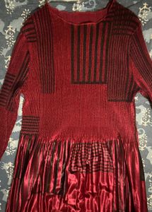 Striking Red &amp; Black Patterned midi , yellow kurti